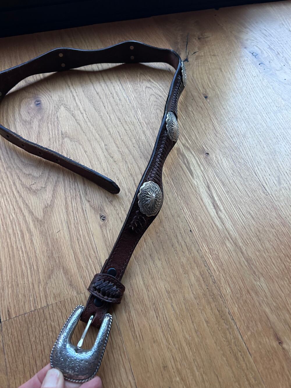 Vintage Resistol Leather Western Concho Belt Engraved BAS 950 Buckle Size 32